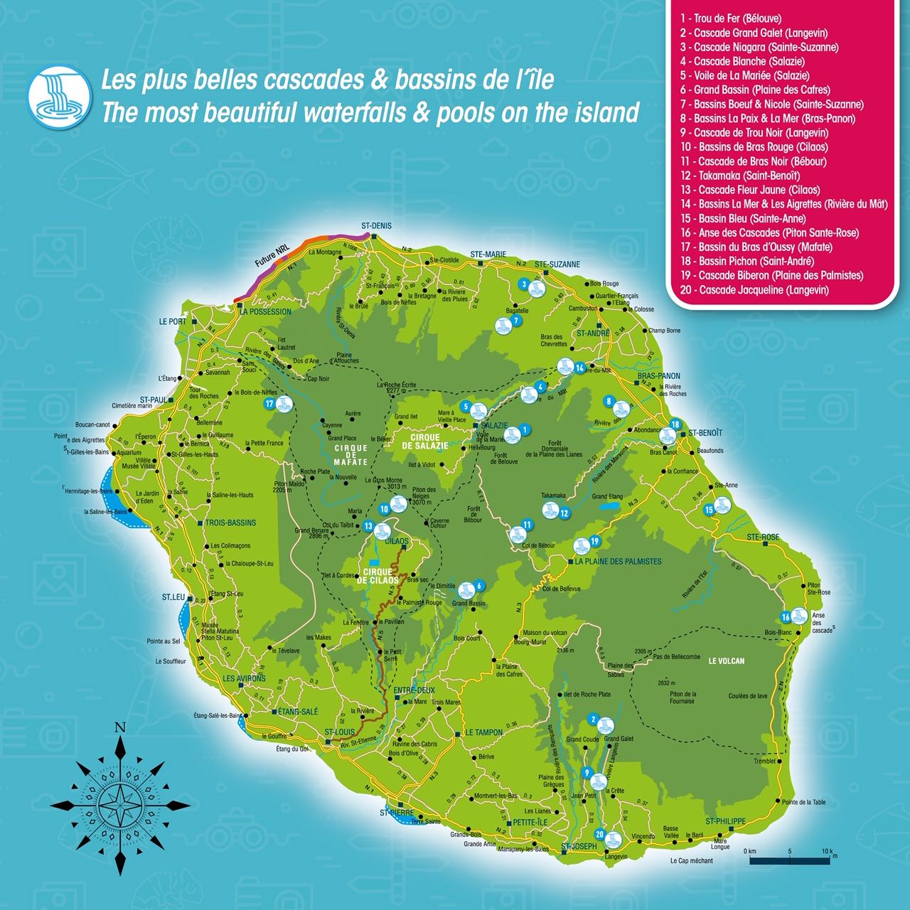 Carte des bassins et cascades de La Réunion - Carte de La Réunion