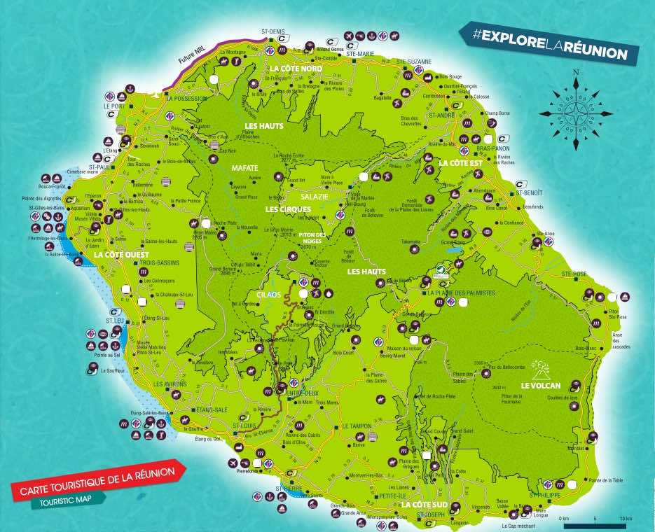 Carte routière et touristique de La Réunion - Carte de La Réunion