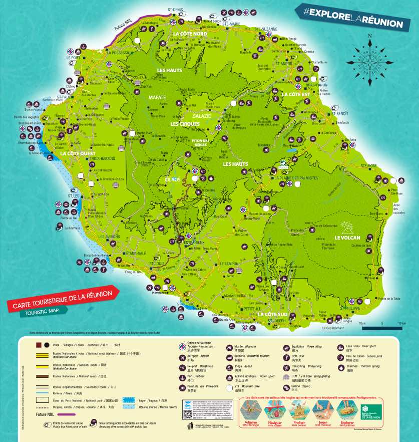 Carte routière et touristique de La Réunion - Carte de La Réunion